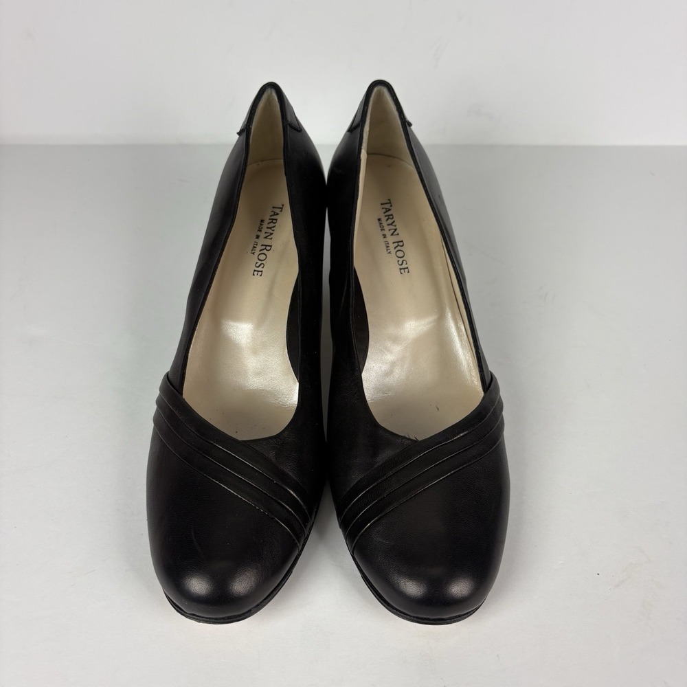 TARYN ROSE Size 8 Black Brocade Wedge Peep Toe Heels Shoes 38.5 Eur
